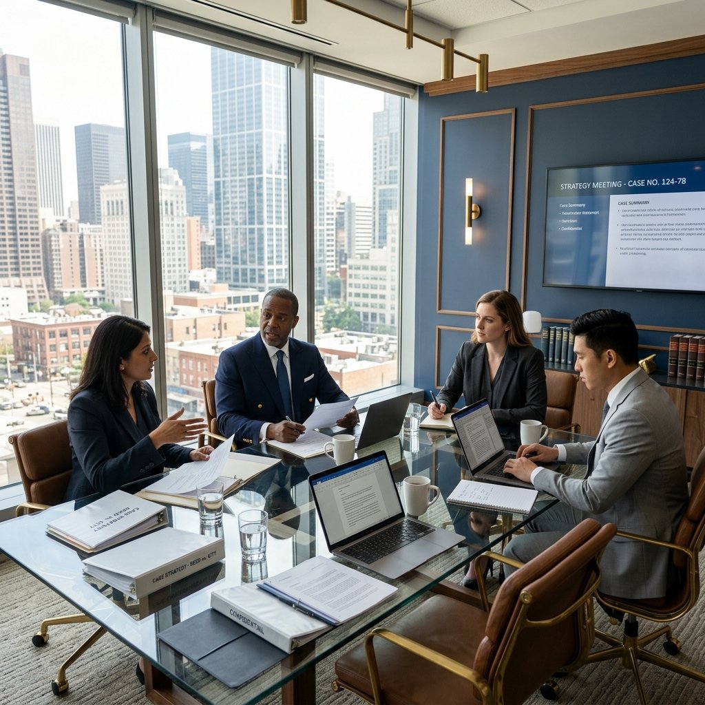 law firm team meeting - attorney website design strategy session